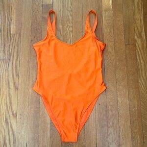 NWT Dix Perfect bright orange deep scoop neck low back retro one piece swim suit